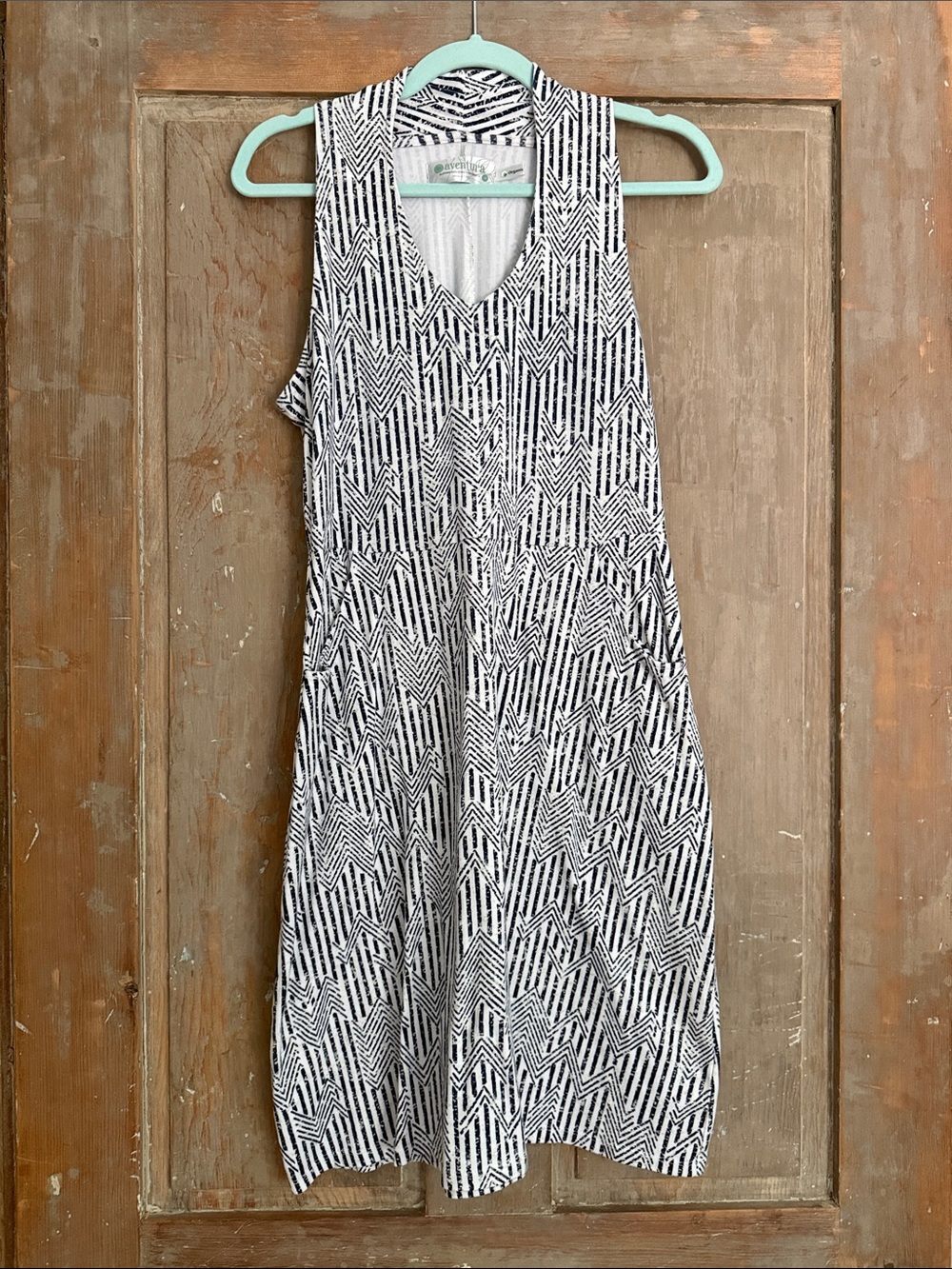 Navy & White Geometric Organic Pocket Dress